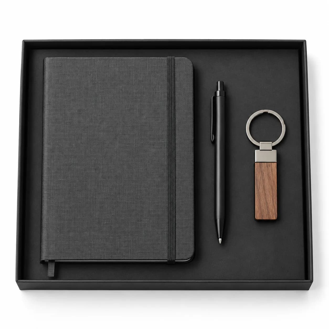Kit carnet, stylo et porte-clés naturel – image 1