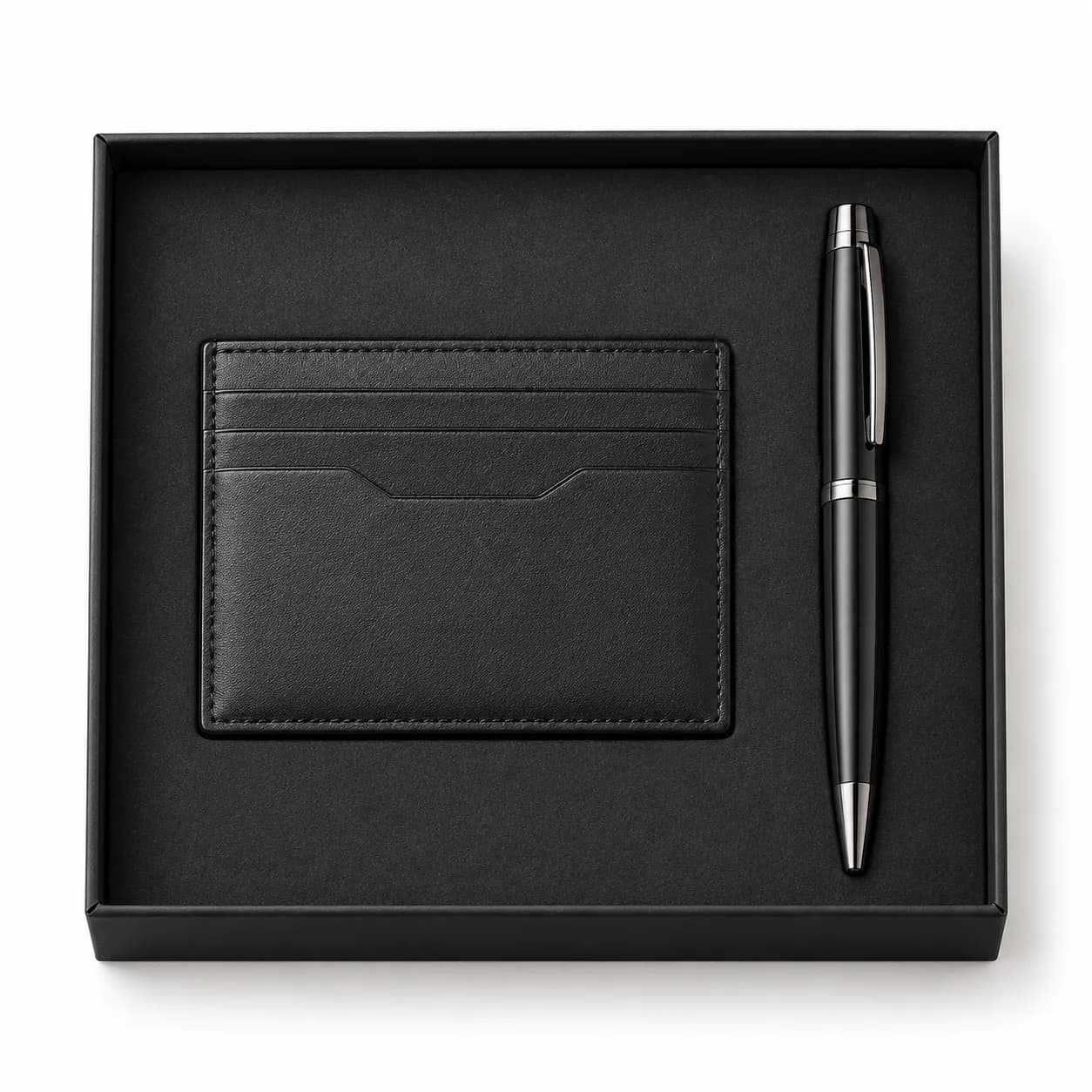 Duo porte-cartes et stylo noir