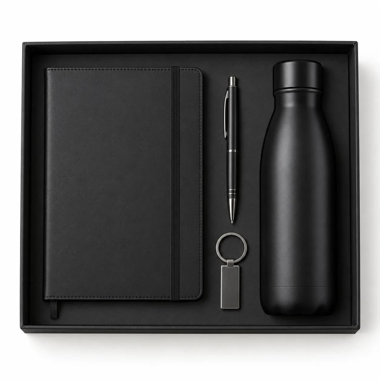 Kit carnet, stylo, porte-clés et gourde