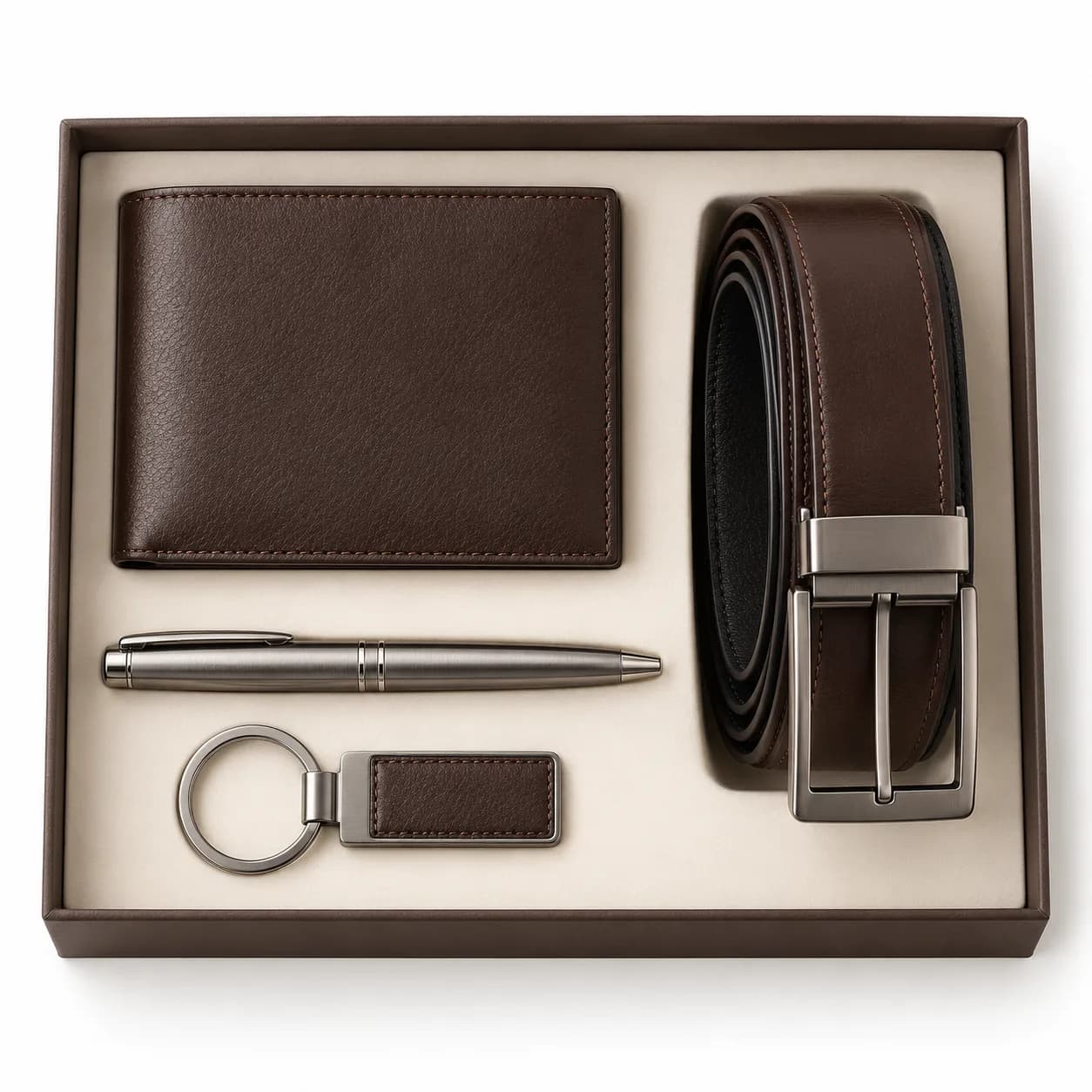 Kit portefeuille, ceinture, stylo et porte-clés