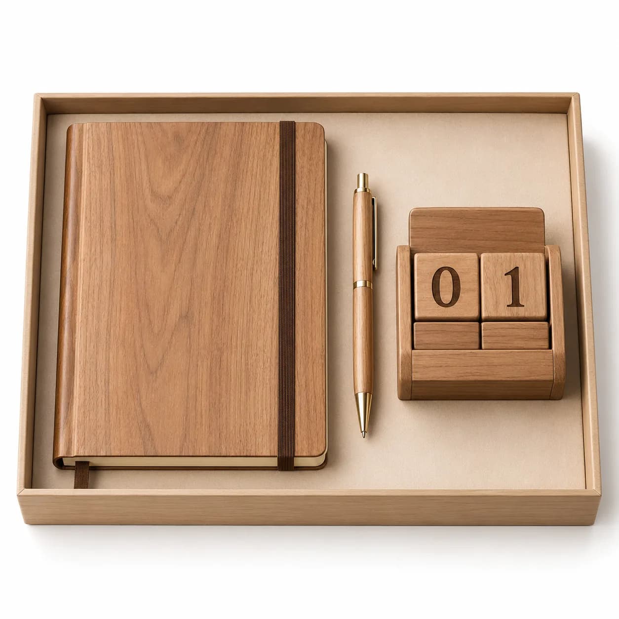 Kit agenda, stylo et calendrier en bois